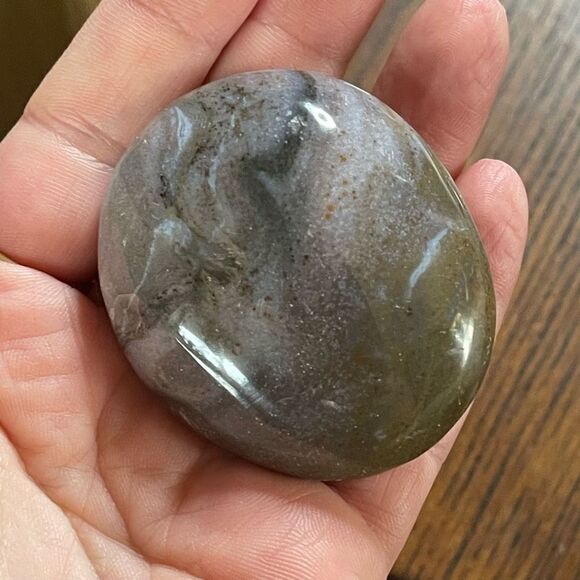 Ocean Jasper palm stone agate agatized crystal swirls brown green white tan - Picture 4 of 6